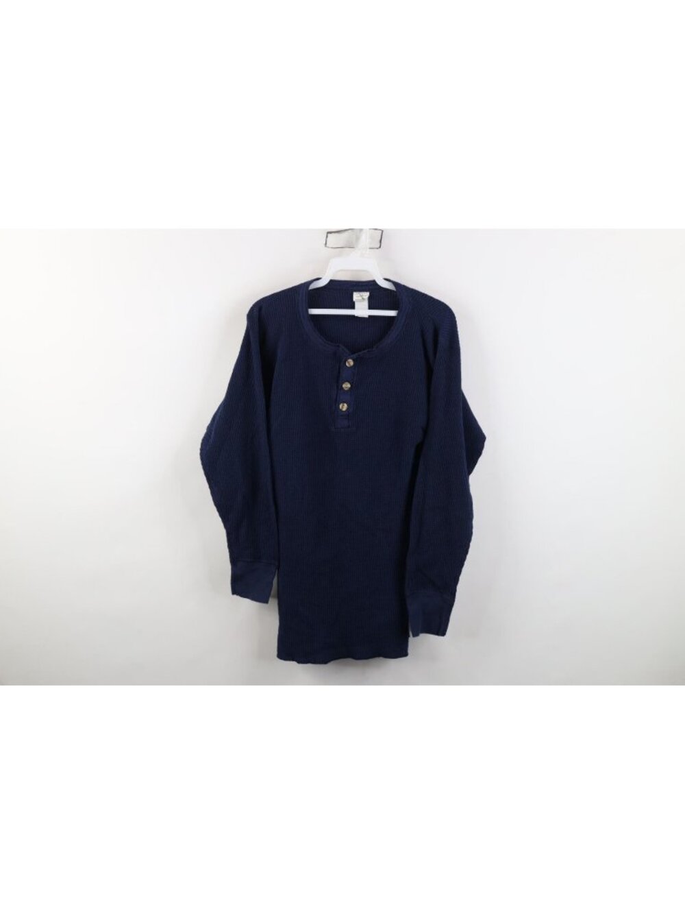 Vtg 90s Blank Thermal Waffle Knit Long Sleeve Henley T-Shirt Mens Size XL Blue